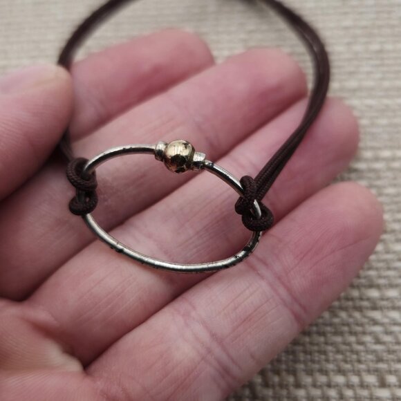 7.5 Inch Sterling Silver And Leather Rustic Oval Bracelet B486 - Picture 4 of 7